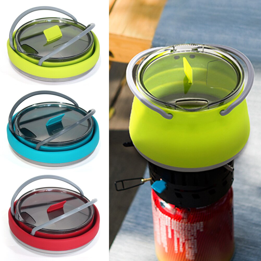 Multifunctional Portable Silicone Kettle Collapsible Stainless Steel Bottom for Outdoor Camping and Hiking