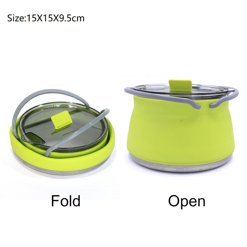 Multifunctional Portable Silicone Kettle Collapsible Stainless Steel Bottom for Outdoor Camping and Hiking