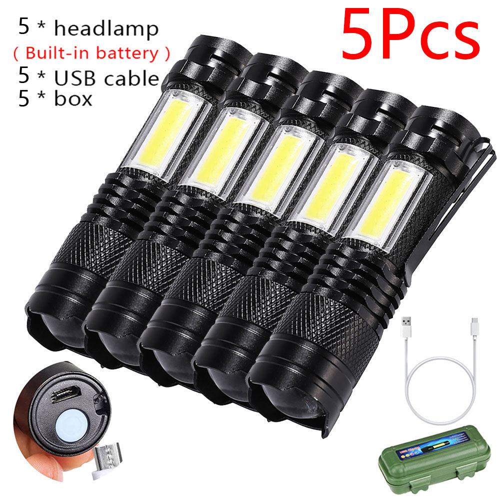 Built In Battery Q5 Portable Mini Led Flashlight Zoom Torch COB Lamp 2000 Lumens Adjustable Penlight Waterproof for Outdoor