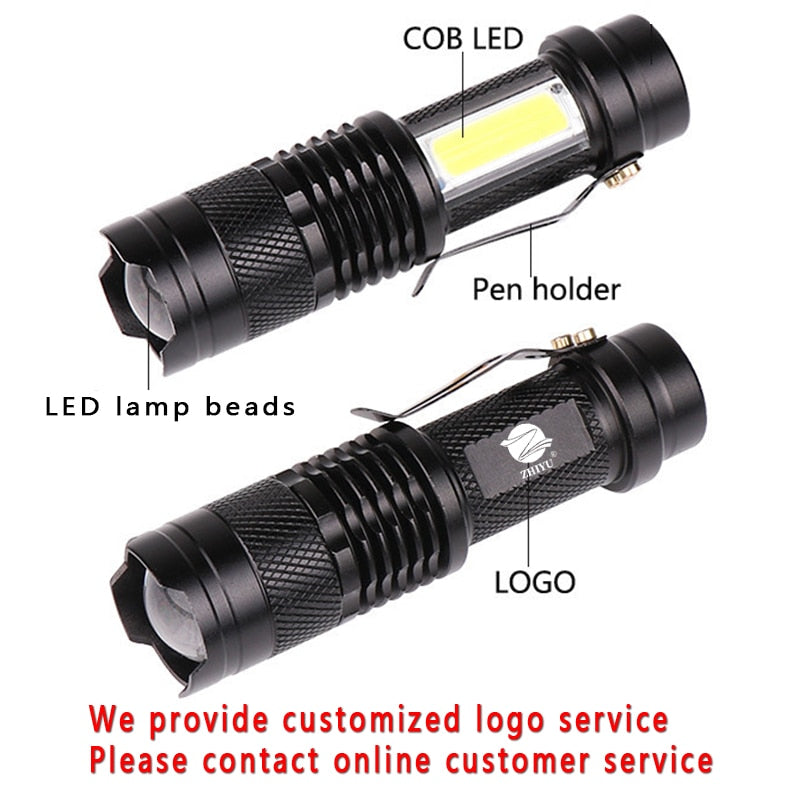 Built In Battery Q5 Portable Mini Led Flashlight Zoom Torch COB Lamp 2000 Lumens Adjustable Penlight Waterproof for Outdoor