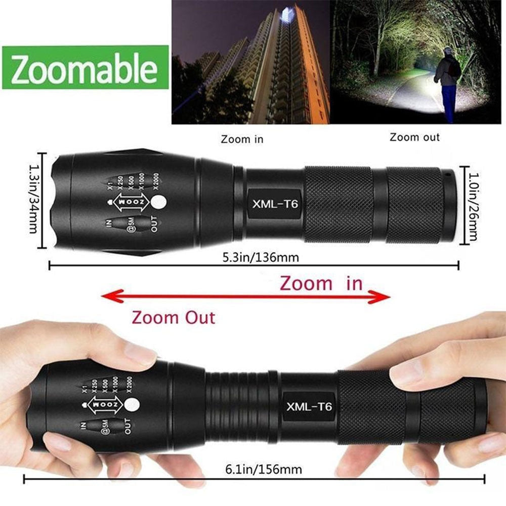 Portable Powerful LED Lamp XML-T6  Flashlight Linterna Torch Uses 18650 Chargeable Battery Outdoor Camping Tactics Flash Light