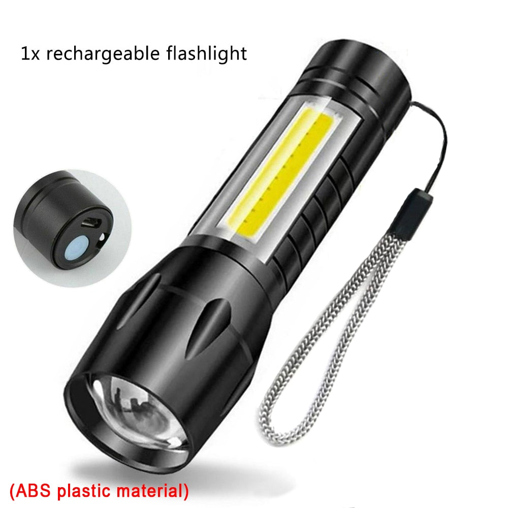 Portable Mini LED Flashlight XPE COB Flashlight with 3 Modes Rechargeable Zoom Flashlight Light Waterproof Camping Light