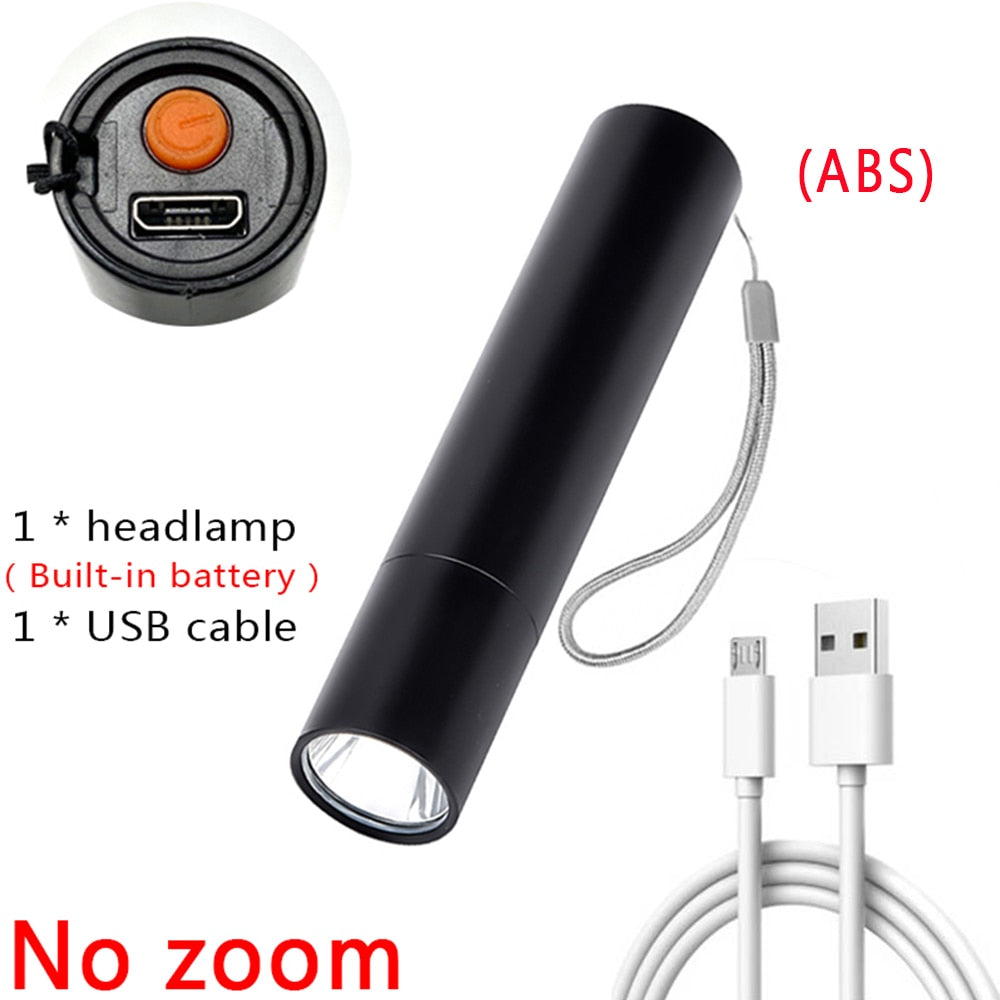 Built In Battery Q5 Portable Mini Led Flashlight Zoom Torch COB Lamp 2000 Lumens Adjustable Penlight Waterproof for Outdoor