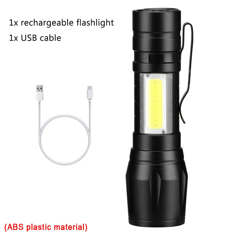 Portable Mini LED Flashlight XPE COB Flashlight with 3 Modes Rechargeable Zoom Flashlight Light Waterproof Camping Light