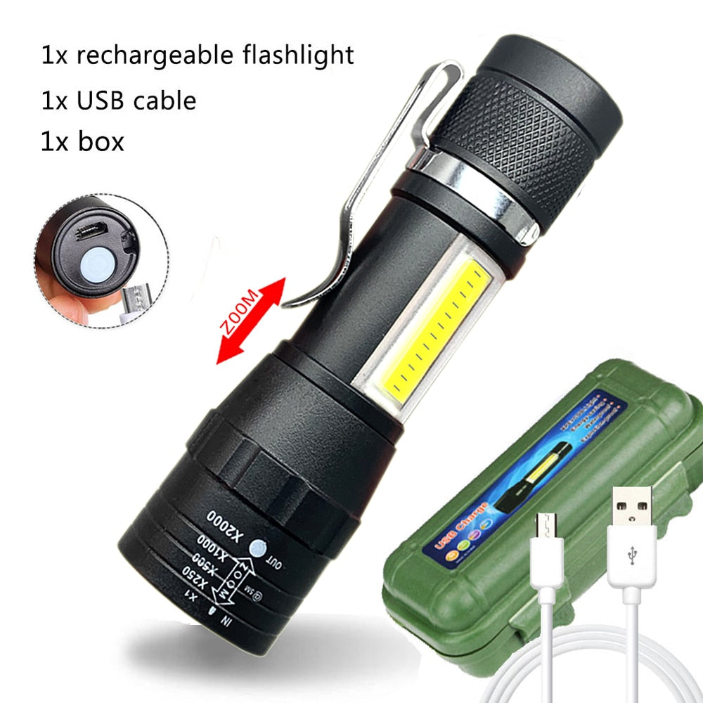 Portable Rechargeable Zoom LED Flashlight XP-G Q5 Flash Light Torch Lantern 3 Lighting Modes Camping Light Mini Led Flashlight