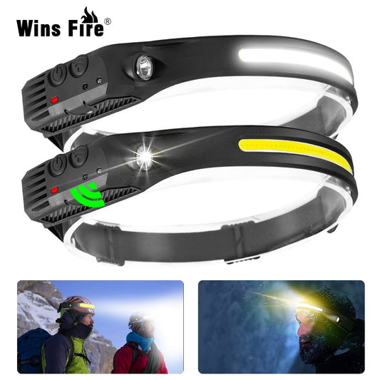 Sensor Headlamp COB LED Head Lamp Flashlight USB Rechargeable Head Torch 5 Lighting Modes Head Light with Built-in Battery