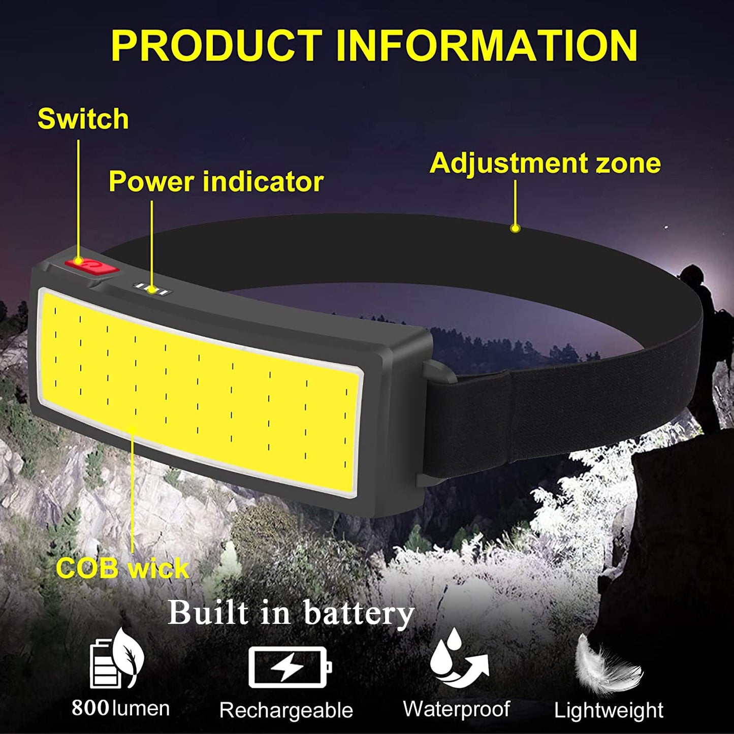 New Trend Cob Headlights Outdoor Household Portable LED Headlight with Built-in 1200mah Battery USB Rechargeable Head Lamp