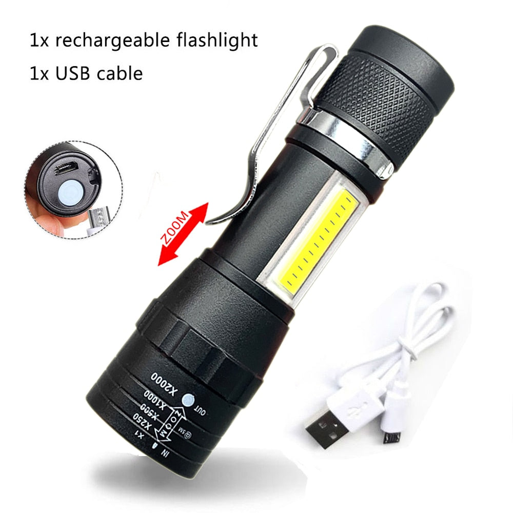 Portable Rechargeable Zoom LED Flashlight XP-G Q5 Flash Light Torch Lantern 3 Lighting Modes Camping Light Mini Led Flashlight