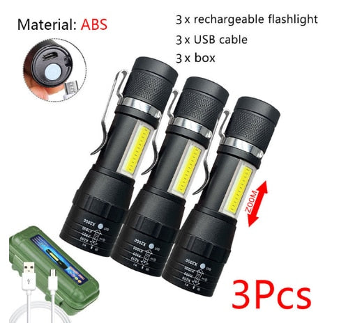 Portable Rechargeable Zoom LED Flashlight XP-G Q5 Flash Light Torch Lantern 3 Lighting Modes Camping Light Mini Led Flashlight