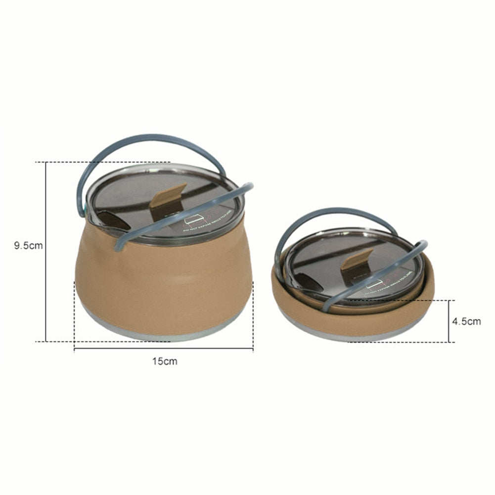 Multifunctional Portable Silicone Kettle Collapsible Stainless Steel Bottom for Outdoor Camping and Hiking