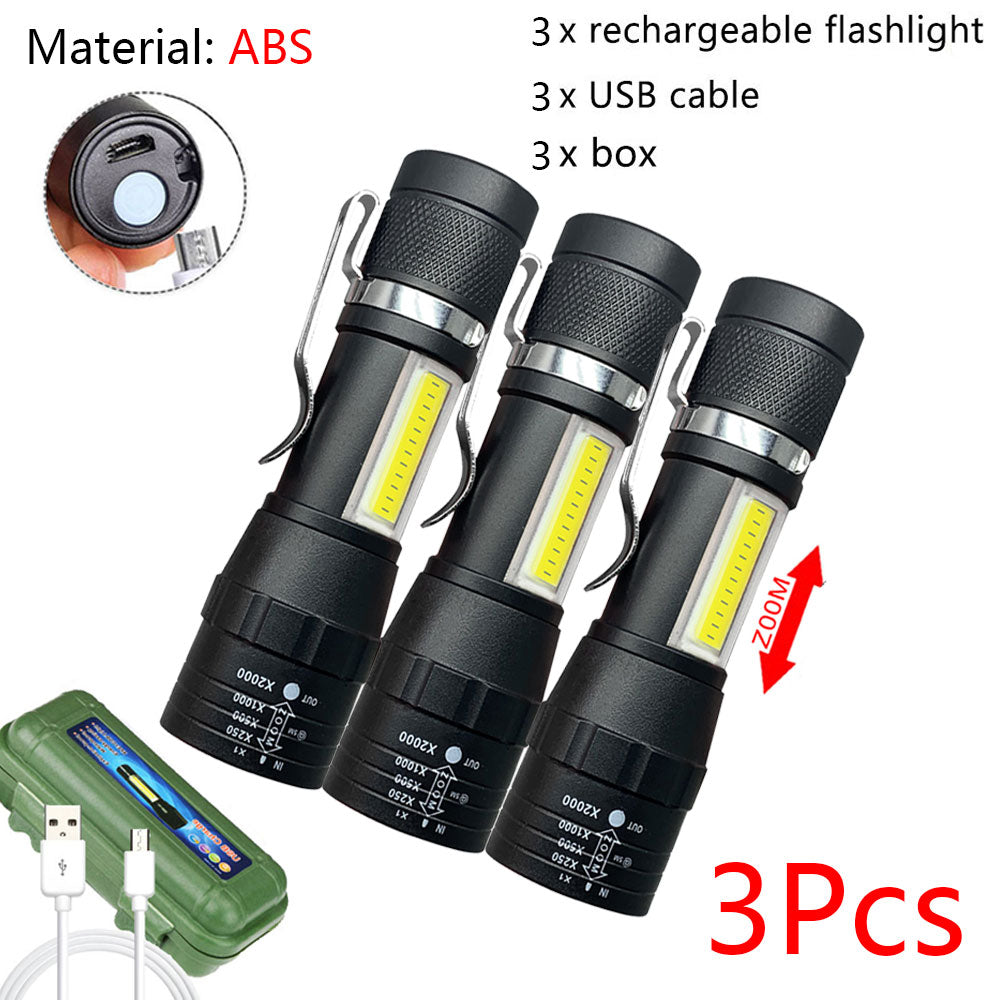 Built In Battery Q5 Portable Mini Led Flashlight Zoom Torch COB Lamp 2000 Lumens Adjustable Penlight Waterproof for Outdoor