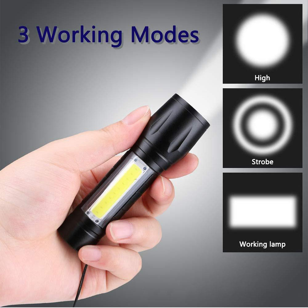 Portable Mini LED Flashlight XPE COB Flashlight with 3 Modes Rechargeable Zoom Flashlight Light Waterproof Camping Light