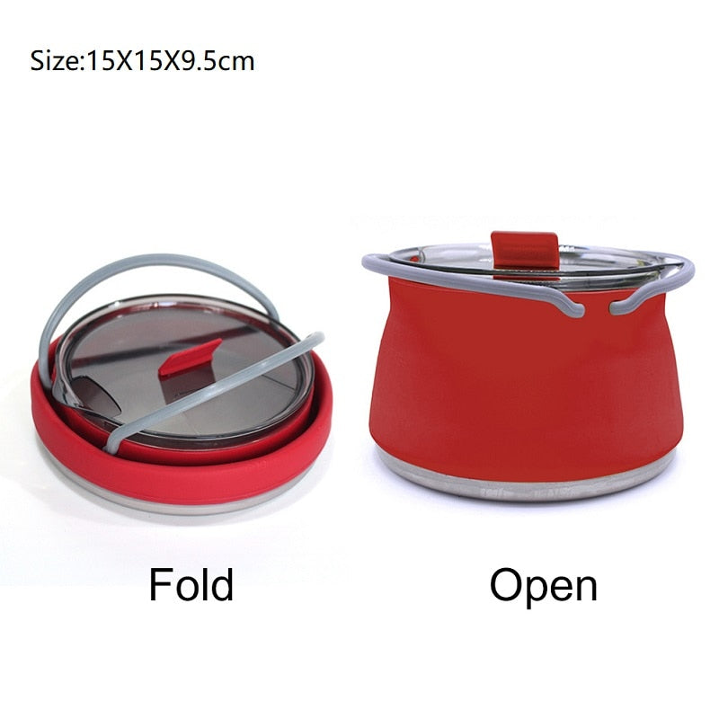 Multifunctional Portable Silicone Kettle Collapsible Stainless Steel Bottom for Outdoor Camping and Hiking