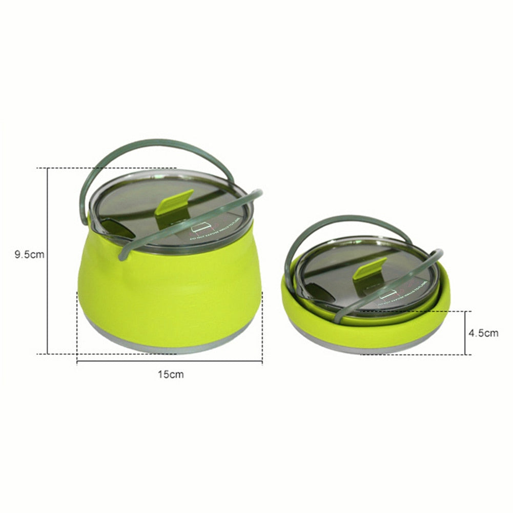 Multifunctional Portable Silicone Kettle Collapsible Stainless Steel Bottom for Outdoor Camping and Hiking