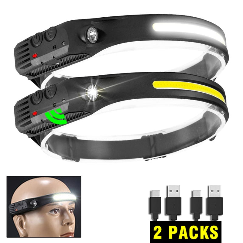 New Trend Cob Headlights Outdoor Household Portable LED Headlight with Built-in 1200mah Battery USB Rechargeable Head Lamp