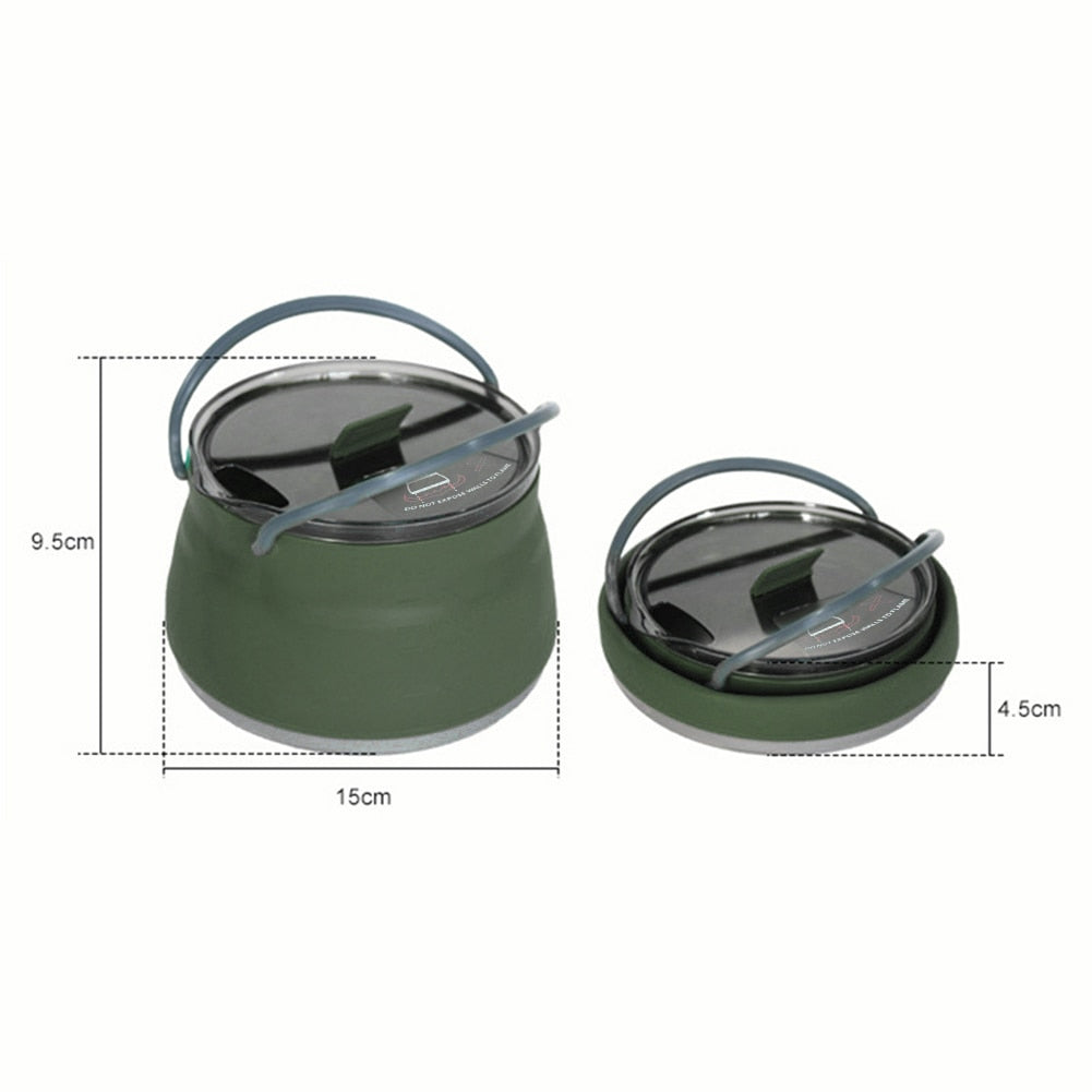 Multifunctional Portable Silicone Kettle Collapsible Stainless Steel Bottom for Outdoor Camping and Hiking