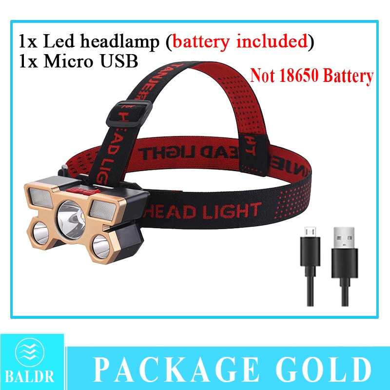 USB Rechargeable Headlamp Portable 5LED Headlight Built in Battery Torch Portable Working Light Fishing Camping Head Light