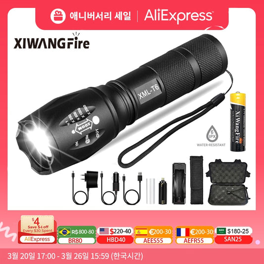 Portable Powerful LED Lamp XML-T6  Flashlight Linterna Torch Uses 18650 Chargeable Battery Outdoor Camping Tactics Flash Light