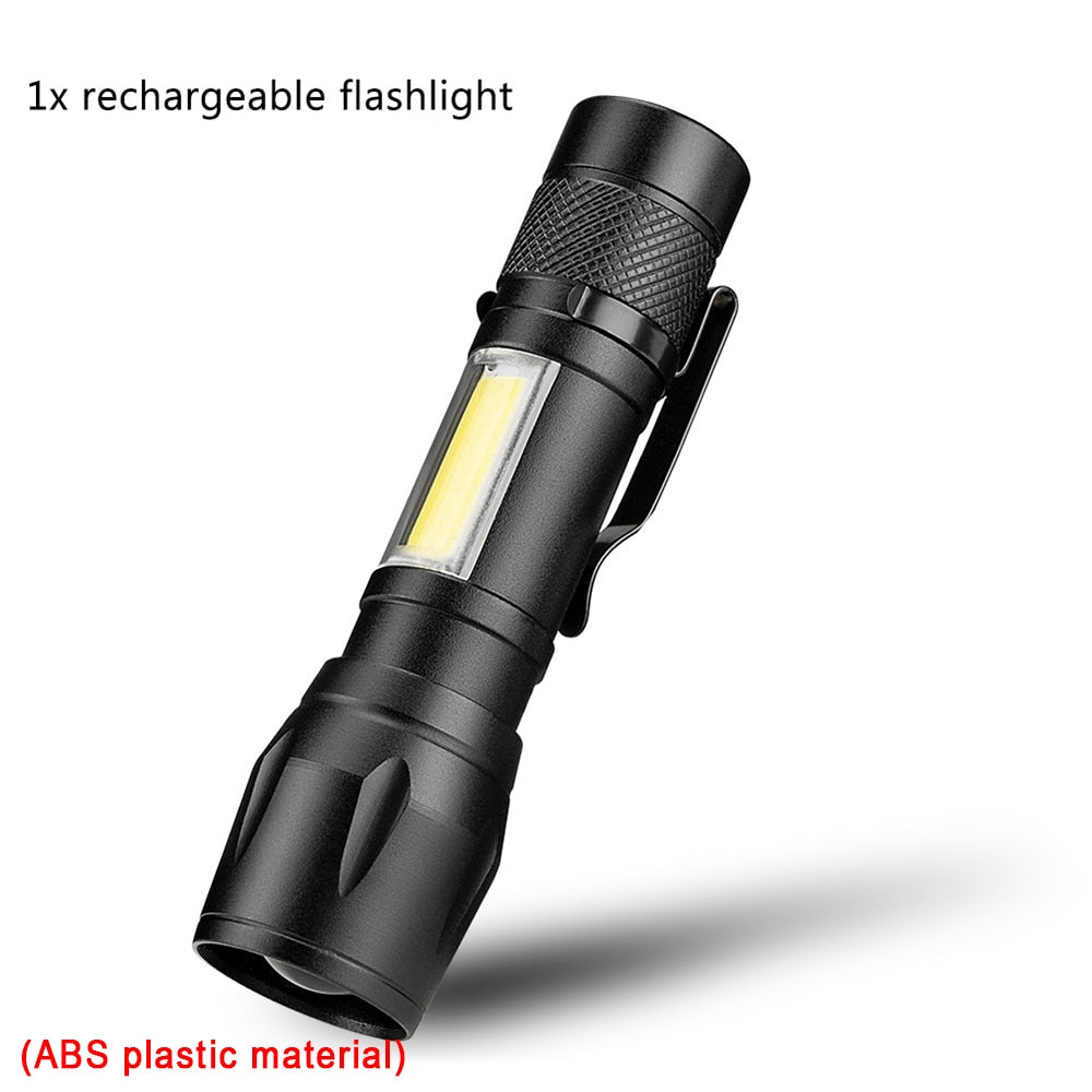 Portable Mini LED Flashlight XPE COB Flashlight with 3 Modes Rechargeable Zoom Flashlight Light Waterproof Camping Light