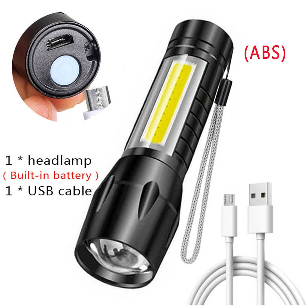 Built In Battery Q5 Portable Mini Led Flashlight Zoom Torch COB Lamp 2000 Lumens Adjustable Penlight Waterproof for Outdoor