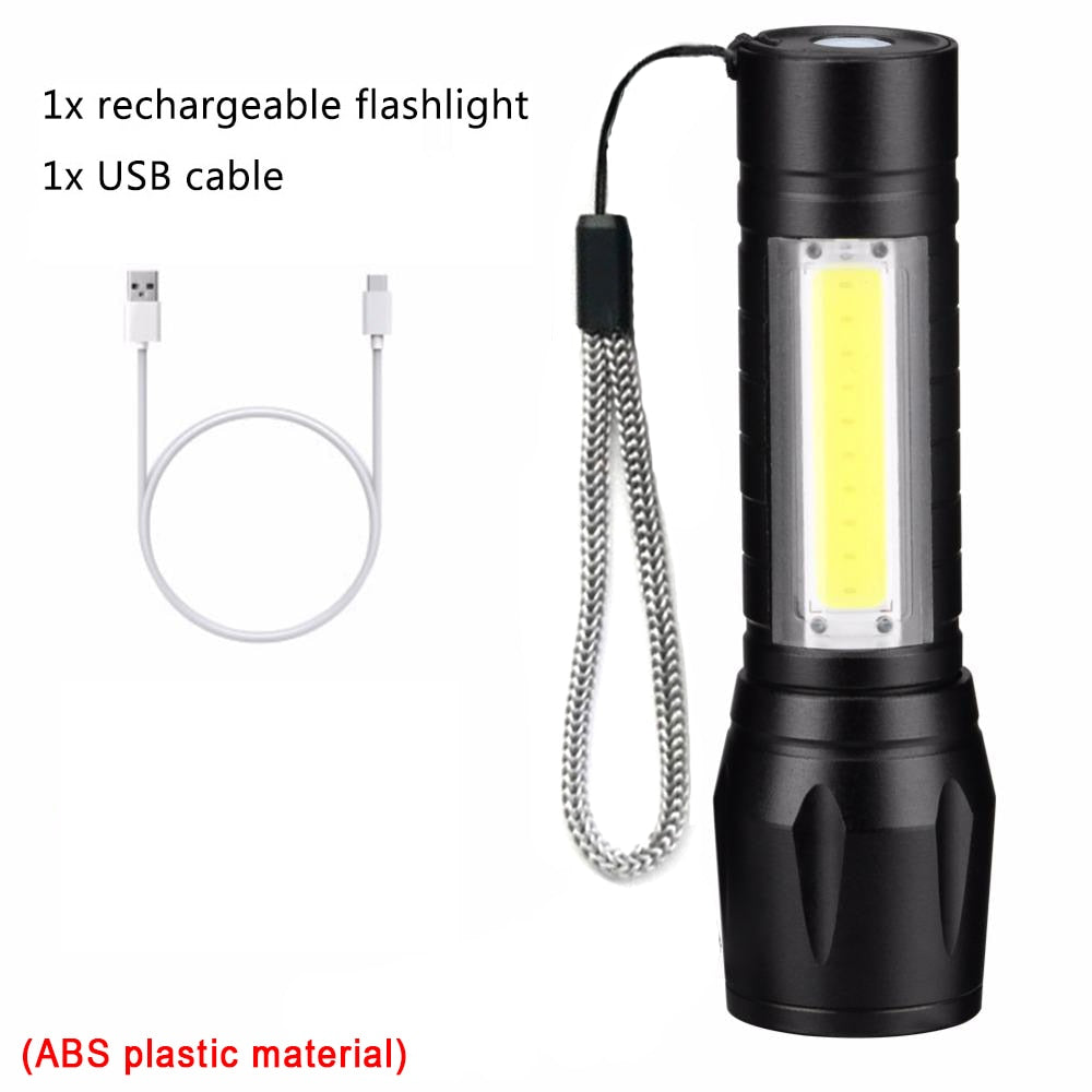 Portable Mini LED Flashlight XPE COB Flashlight with 3 Modes Rechargeable Zoom Flashlight Light Waterproof Camping Light