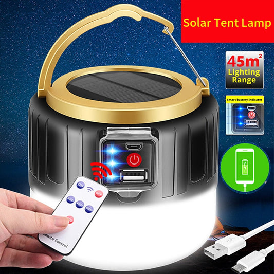 1000 Watts Solar LED Camping Light USB Rechargeable Bulb For Outdoor Tent Lamp Portable Lanterns Emergency Lights For BBQ Hiking