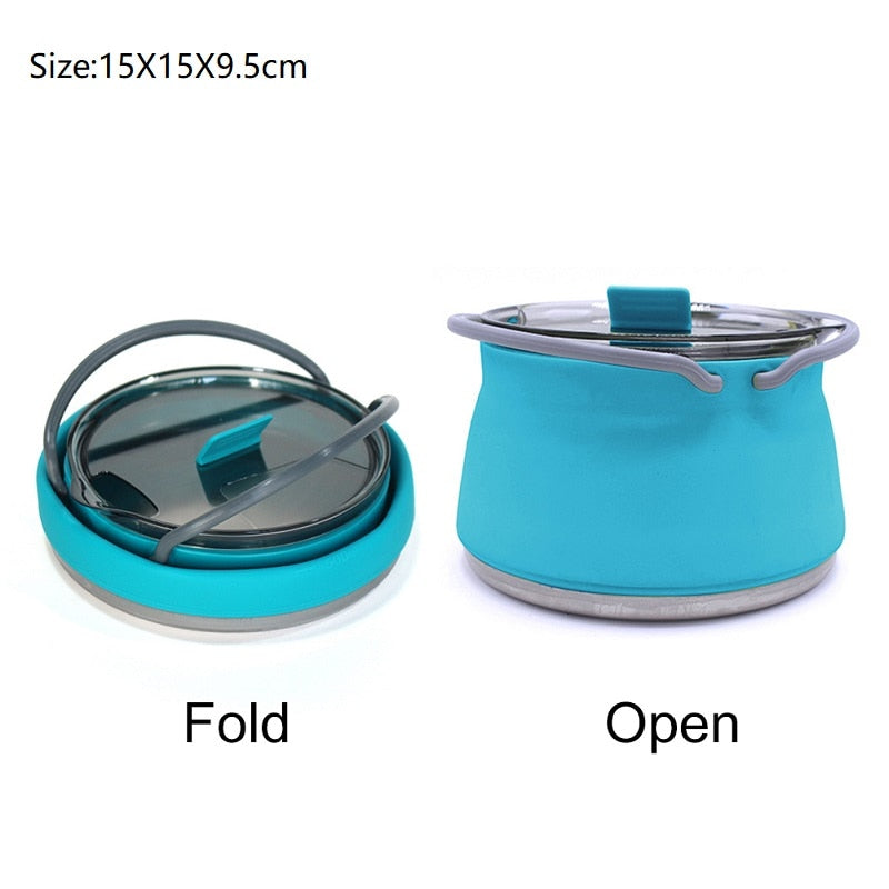 Multifunctional Portable Silicone Kettle Collapsible Stainless Steel Bottom for Outdoor Camping and Hiking