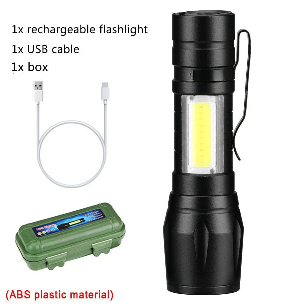 Portable Mini LED Flashlight XPE COB Flashlight with 3 Modes Rechargeable Zoom Flashlight Light Waterproof Camping Light