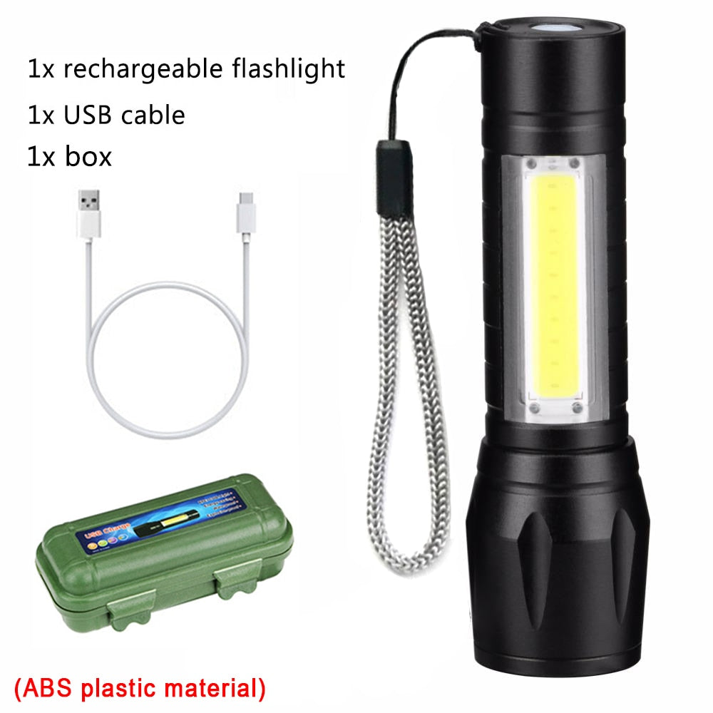 Portable Mini LED Flashlight XPE COB Flashlight with 3 Modes Rechargeable Zoom Flashlight Light Waterproof Camping Light